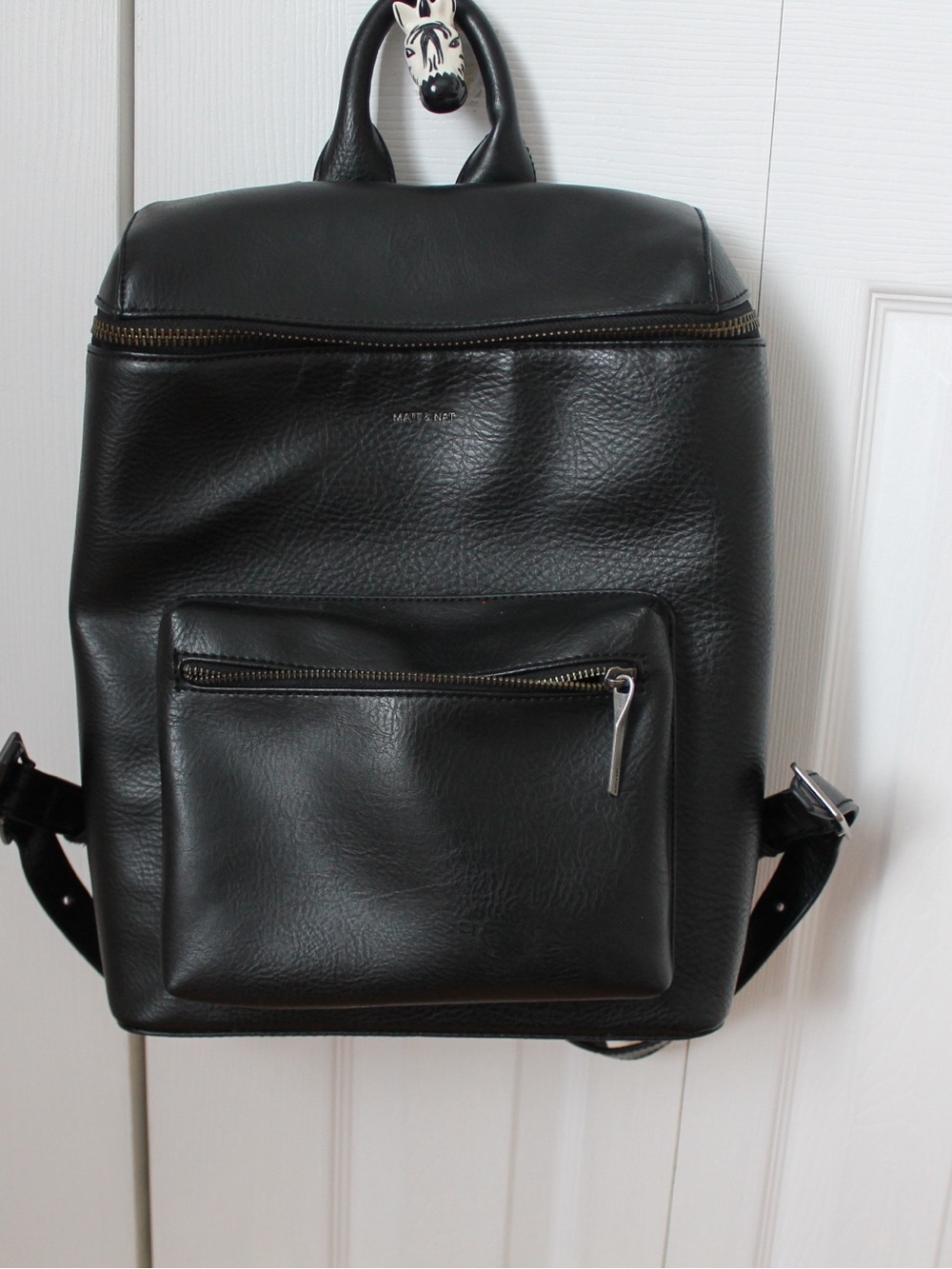 Matt & Nat Black Vegan Leather Backpack with Front Zip Pocket